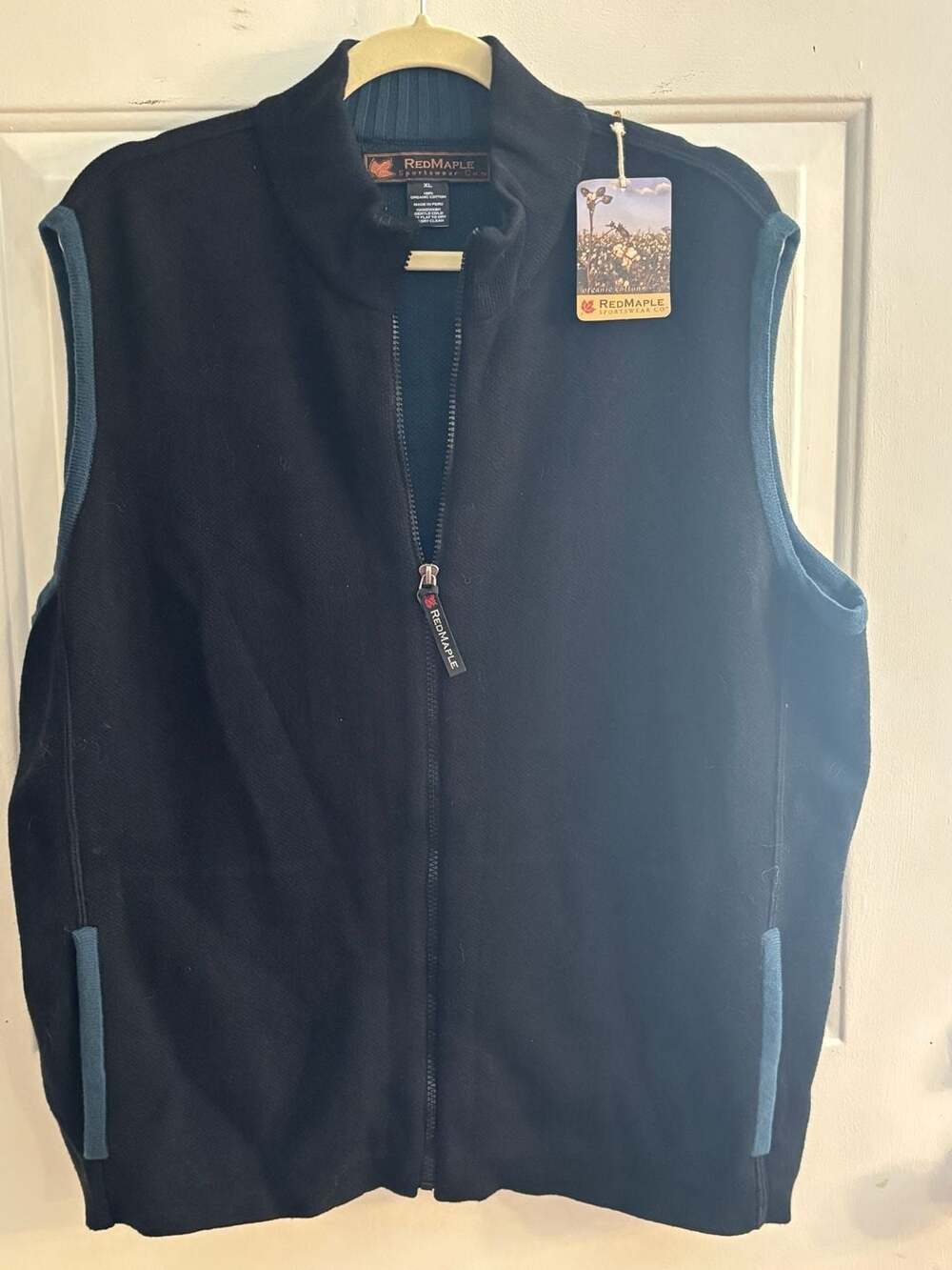RedMaple Sportswear Co. Men's Organic Cotton Full-Zip Sleeveless Sweater Vest